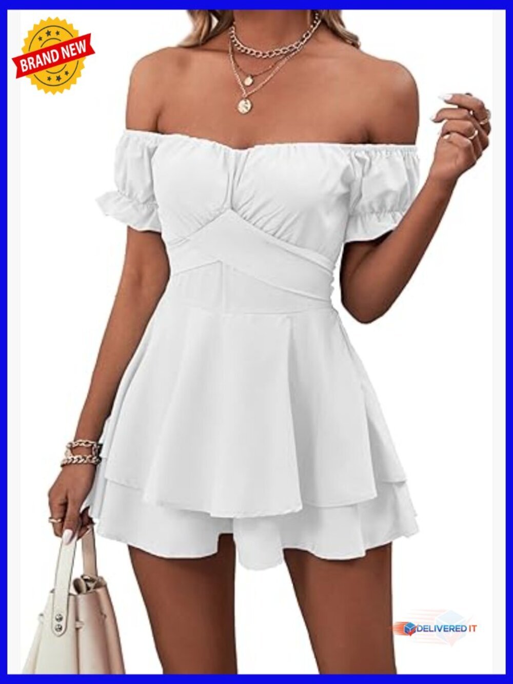 Off Shoulder Wrap Tie Back Short Sleeve Ruffle Romper Jumpsuit